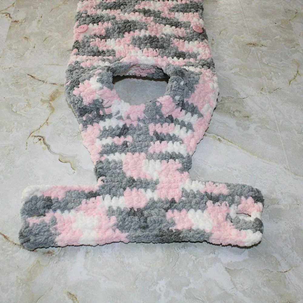 HAND CRAFTED Crochet Dog Sweater Coat Colorful Pink Chenille Cozy X-Small